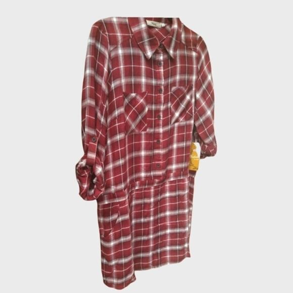 Andree Burgundy & White Plaid Midi Dress. - Picture 5 of 12